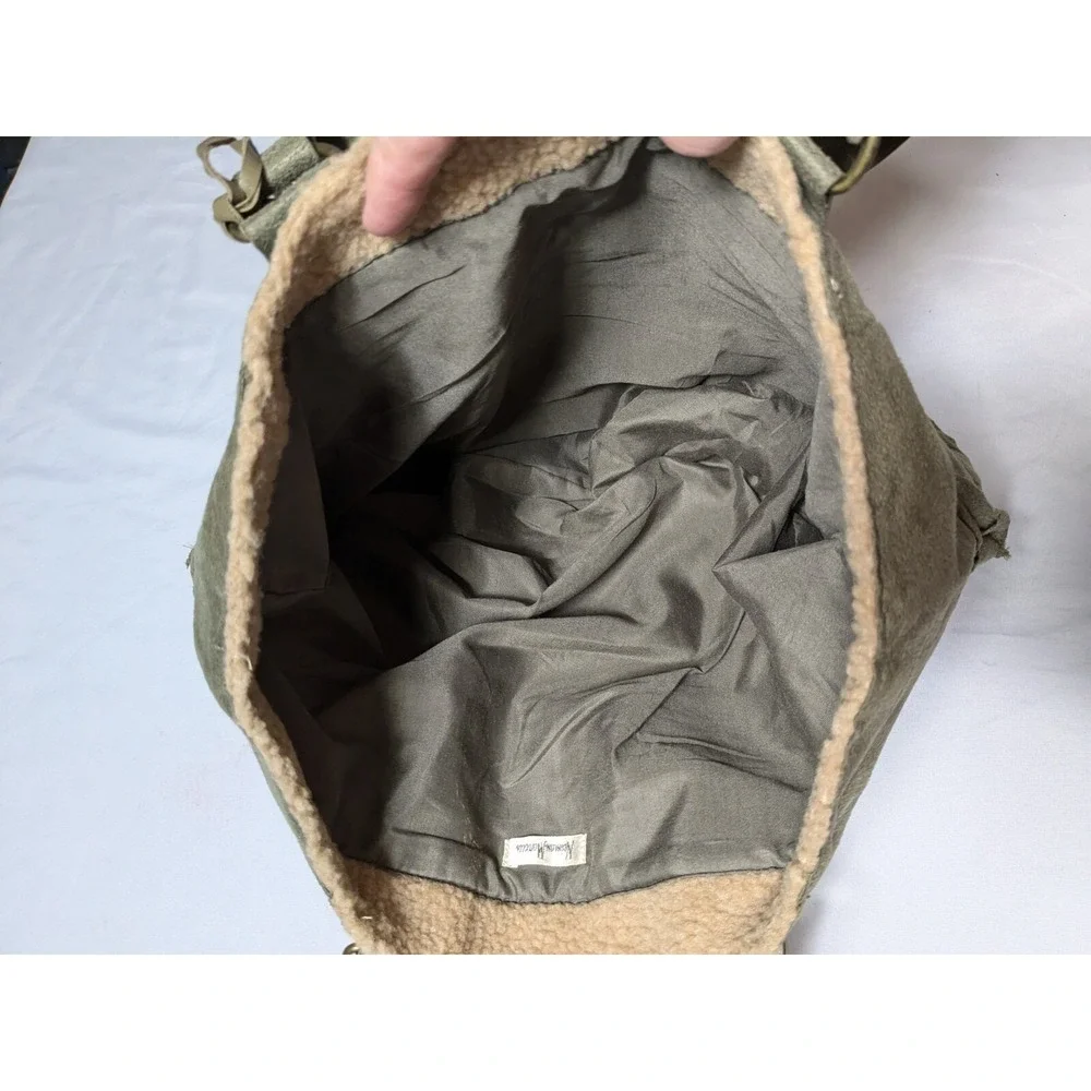 NEIMAN‎ MARCUS Women Green Faux Suede Faux Fur Trim Tote Bag